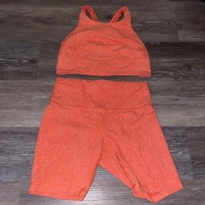 Lululemon orange bra and short set